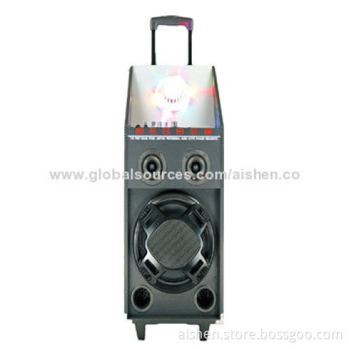 Trolley Speaker with EQ, USB, FM, Wireless Microphone, Remote Control, Bluetooth, Laser Light